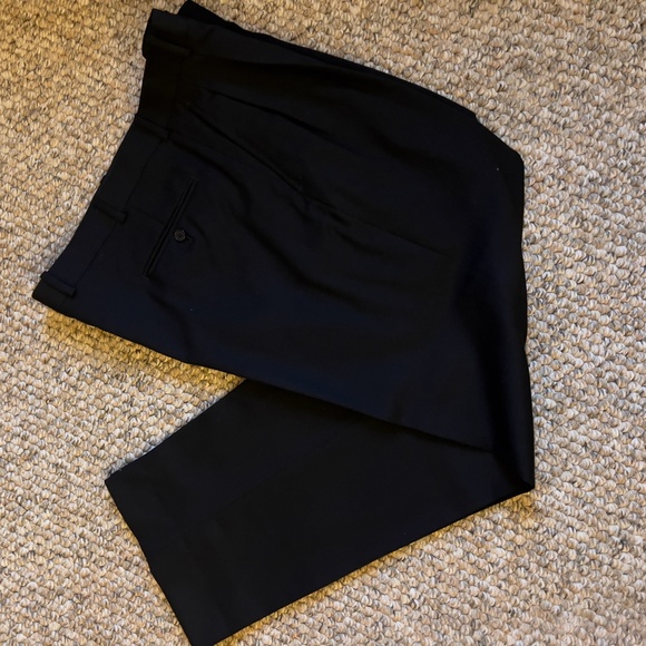 Rafael Mens Classic Fit Solid Black Flat Wool Dress Pants - Picture 4 of 7